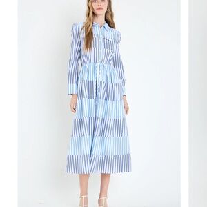 English Factory Blue Striped Maxi Dress